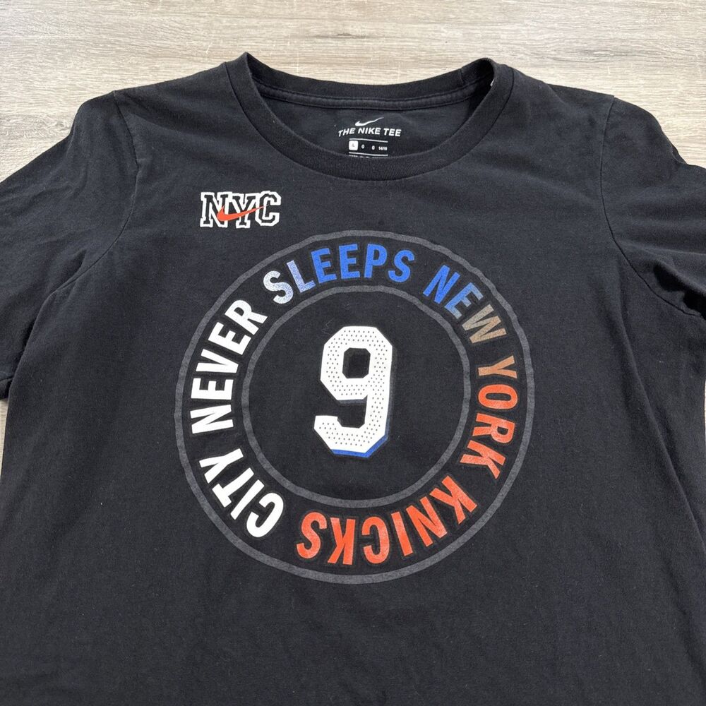 New York Knicks Shirt RJ Barrett Nike Boys Large Black Cotton Tee - Picture 2 of 9